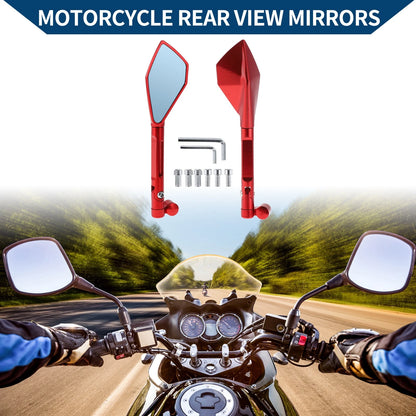Pair Motorcycle Rear View Mirrors Prismatic Shape Red Aluminum Alloy