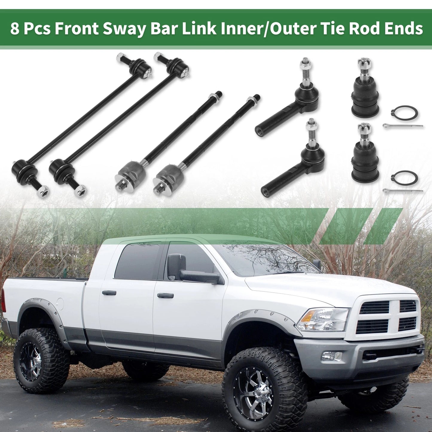 8pcs Front Suspension Kit Tie Rod End & Sway Bar Link for Dodge Caravan