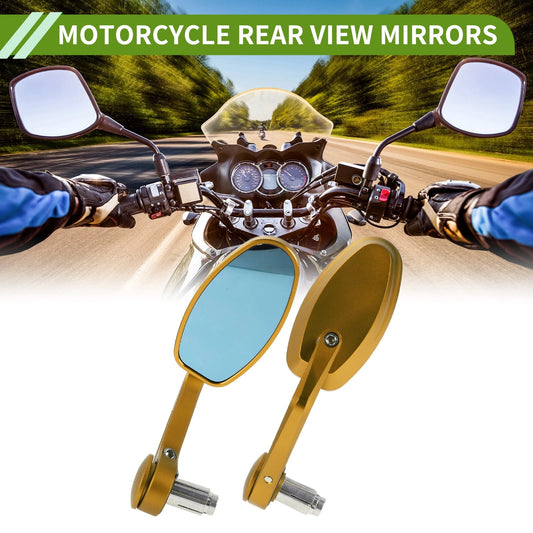 1 Set Motorcycle Rear View Mirrors Oval Shape Gold Tone Aluminum Alloy