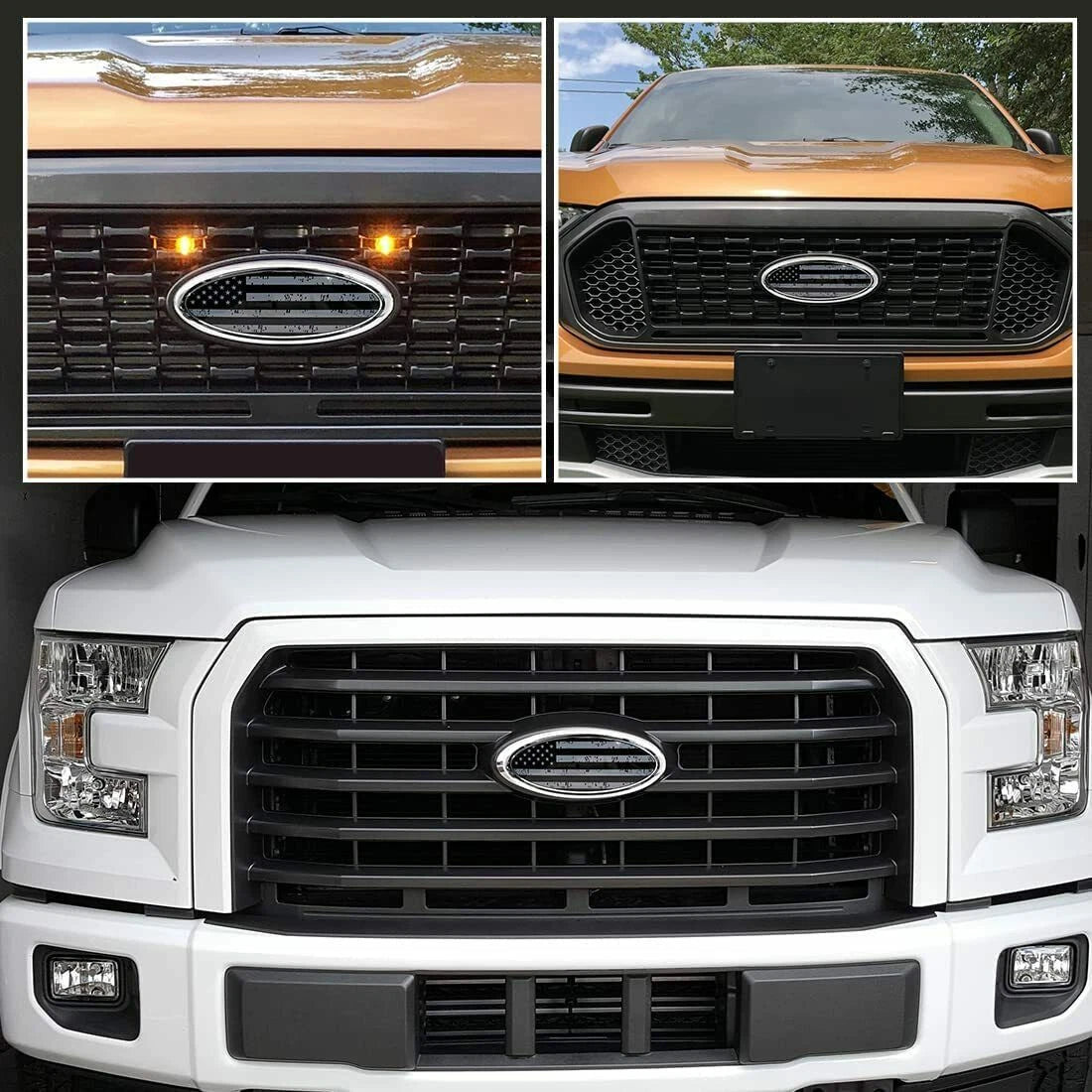 9" Front Grille Tailgate Oval US Flag Cover for Ford F150 F250 (2004-2023)