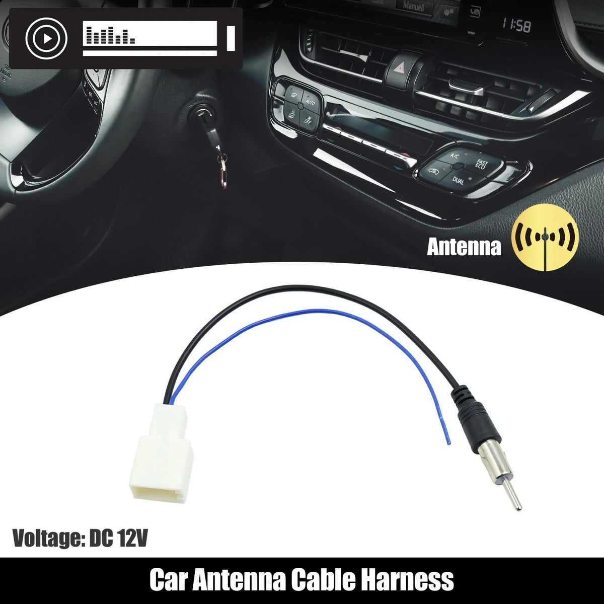 DC 12V Car Radio Antenna Wire Harness Adapter for Toyota