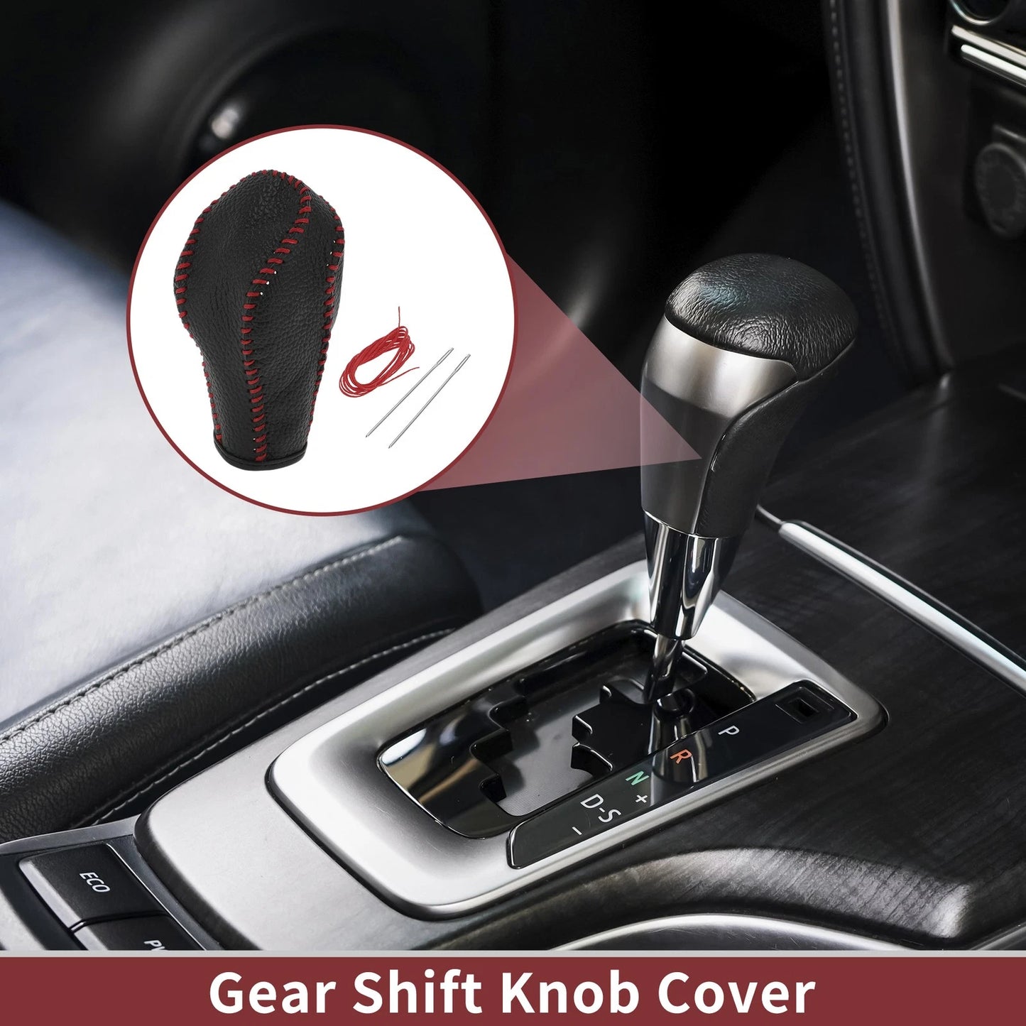 1 Pc Gear Shift Knob Cover for Infiniti G37 (2008-2013) Faux Leather Black Red