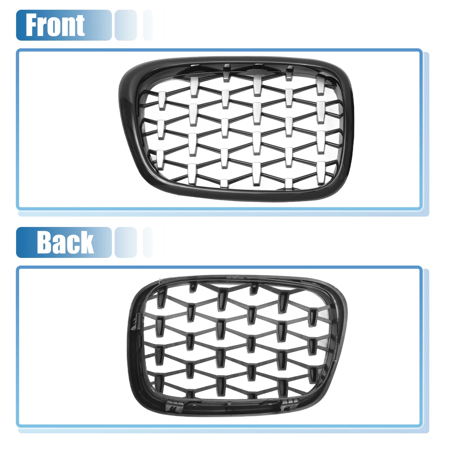 Front Hood Bumper Grille for BMW 525i 530i E39 Diamond Star Black (1997-2003)