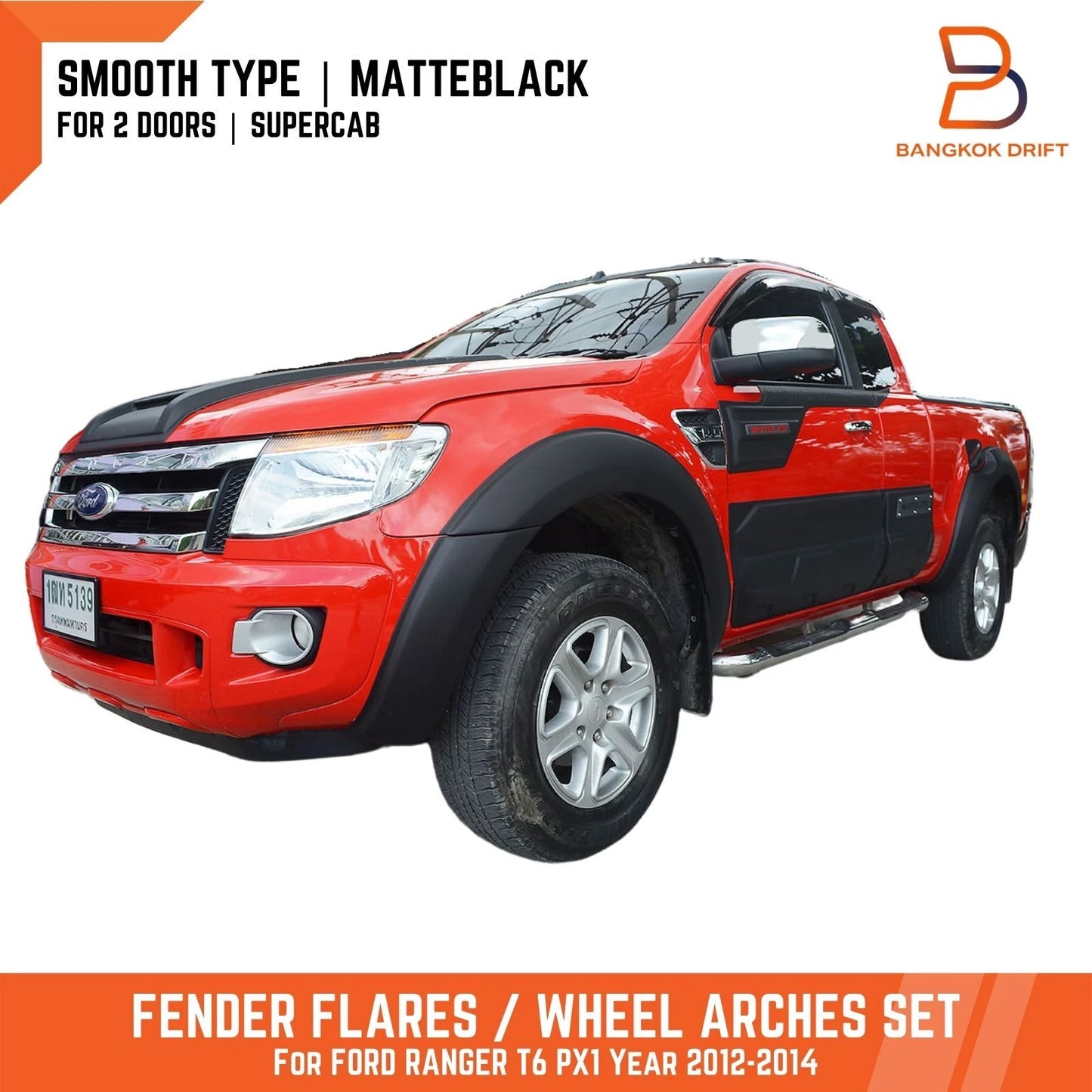Matte Black Fender Flares for Ford Ranger Ute T6 PX1 (2012-2014)