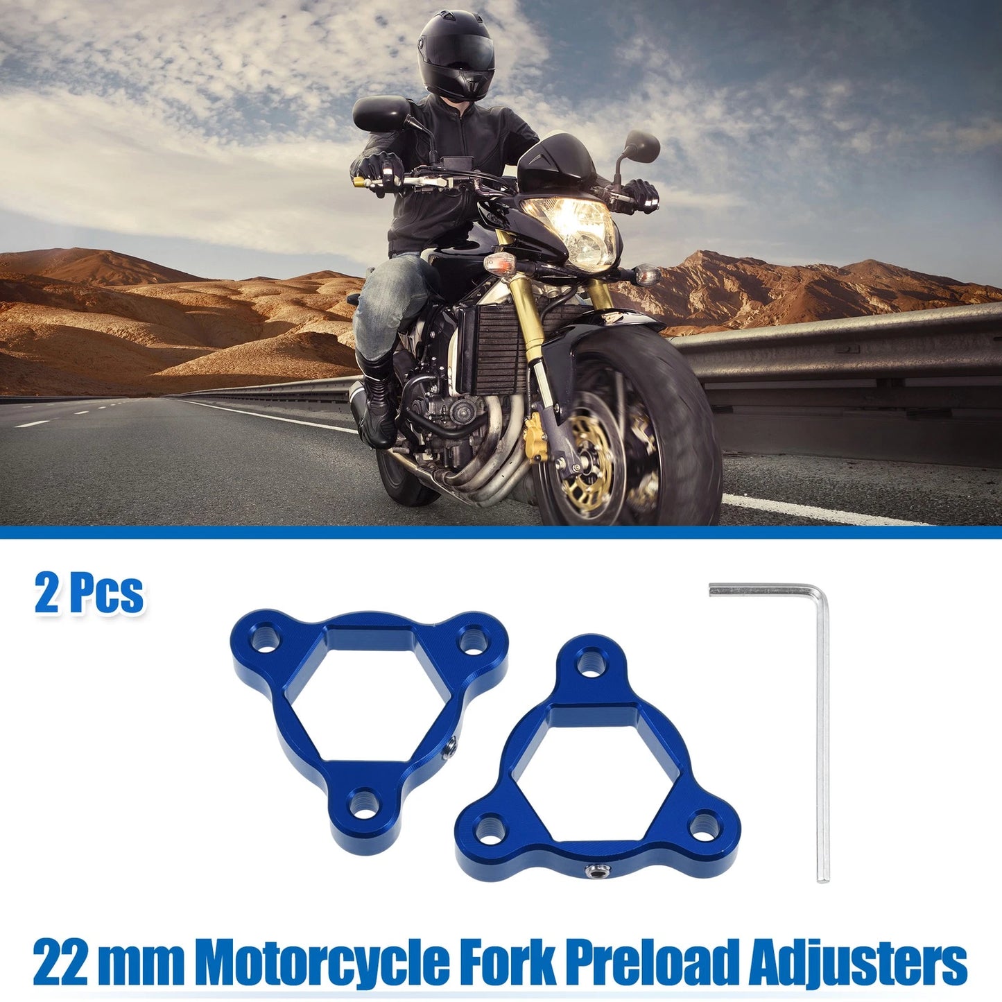 2 x 22mm Fork Preload Adjusters Aluminum Blue for Motorcycle