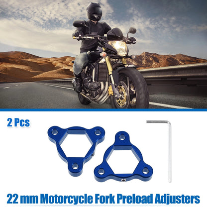 2 x 22mm Fork Preload Adjusters Aluminum Blue for Motorcycle