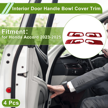Red ABS Interior Door Handle Bowl Cover Trim for Honda Accord (2023-2025) 4 x