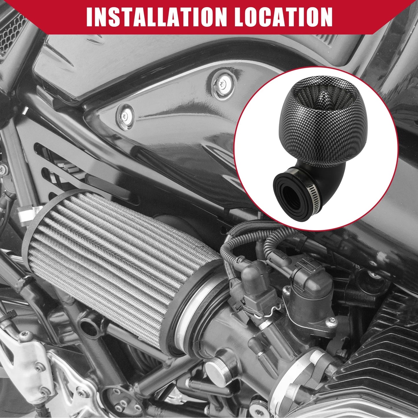 Air Cleaner Filter / 2.8-4.8cm 90 Degree / Carbon Fiber Pattern for Motorcycle
