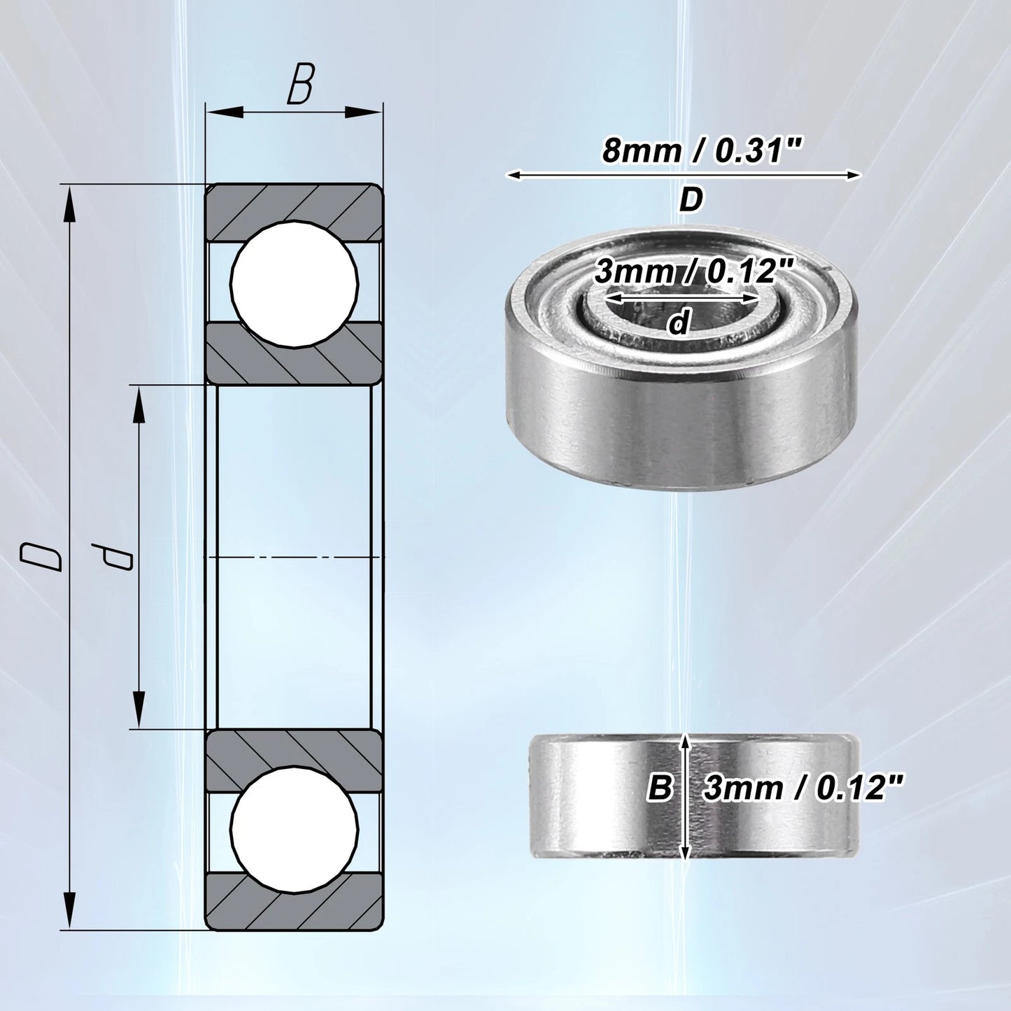 10 Pcs MR83ZZ 3x8x3mm Double Shield Deep Groove Ball Bearings for Car