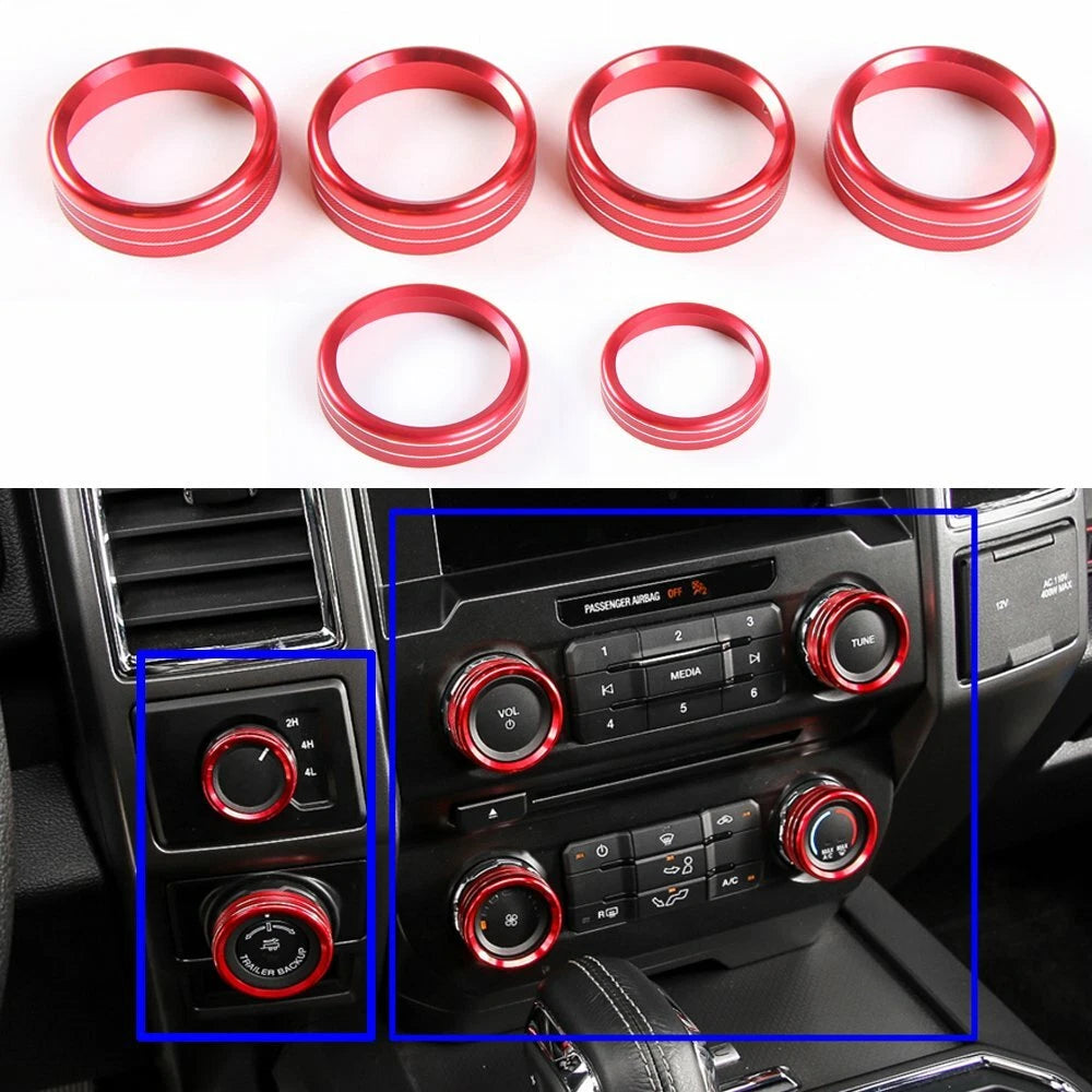 6Pcs Air Conditioner Buttons Audio Knob Ring Trim Fit For Ford F150 2016-2018