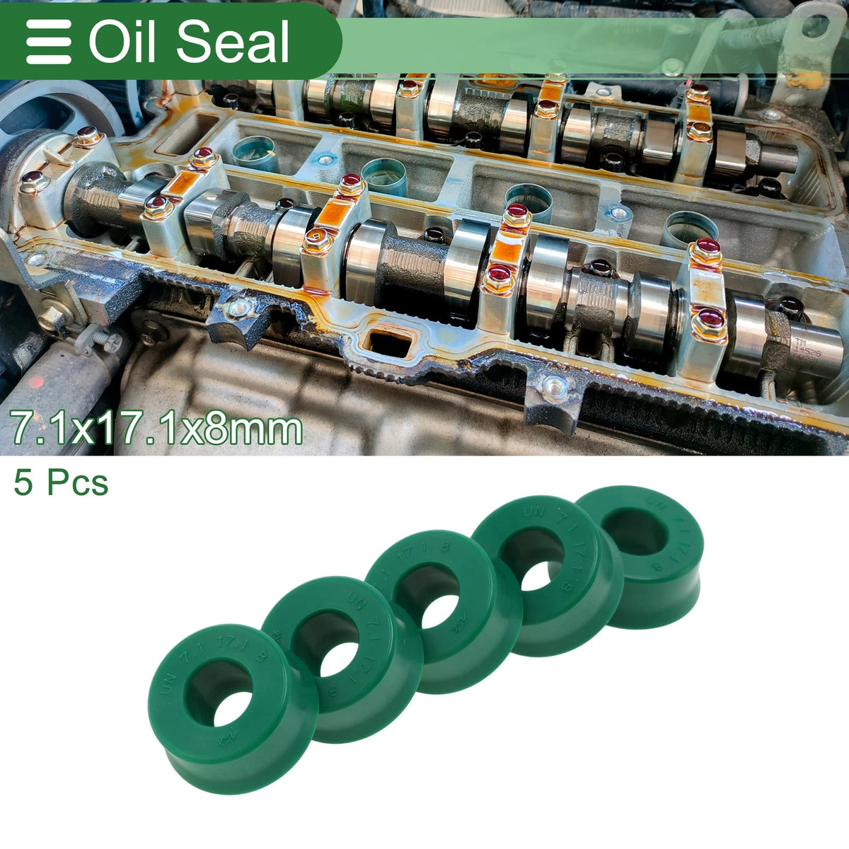 Oil Seal 7.1x17.1x8mm High Pressure Green 5 Pcs