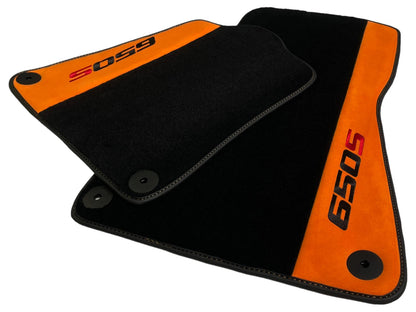 Black Floor Mats for McLaren 650S with Orange Alcantara Leather (2014-2019)