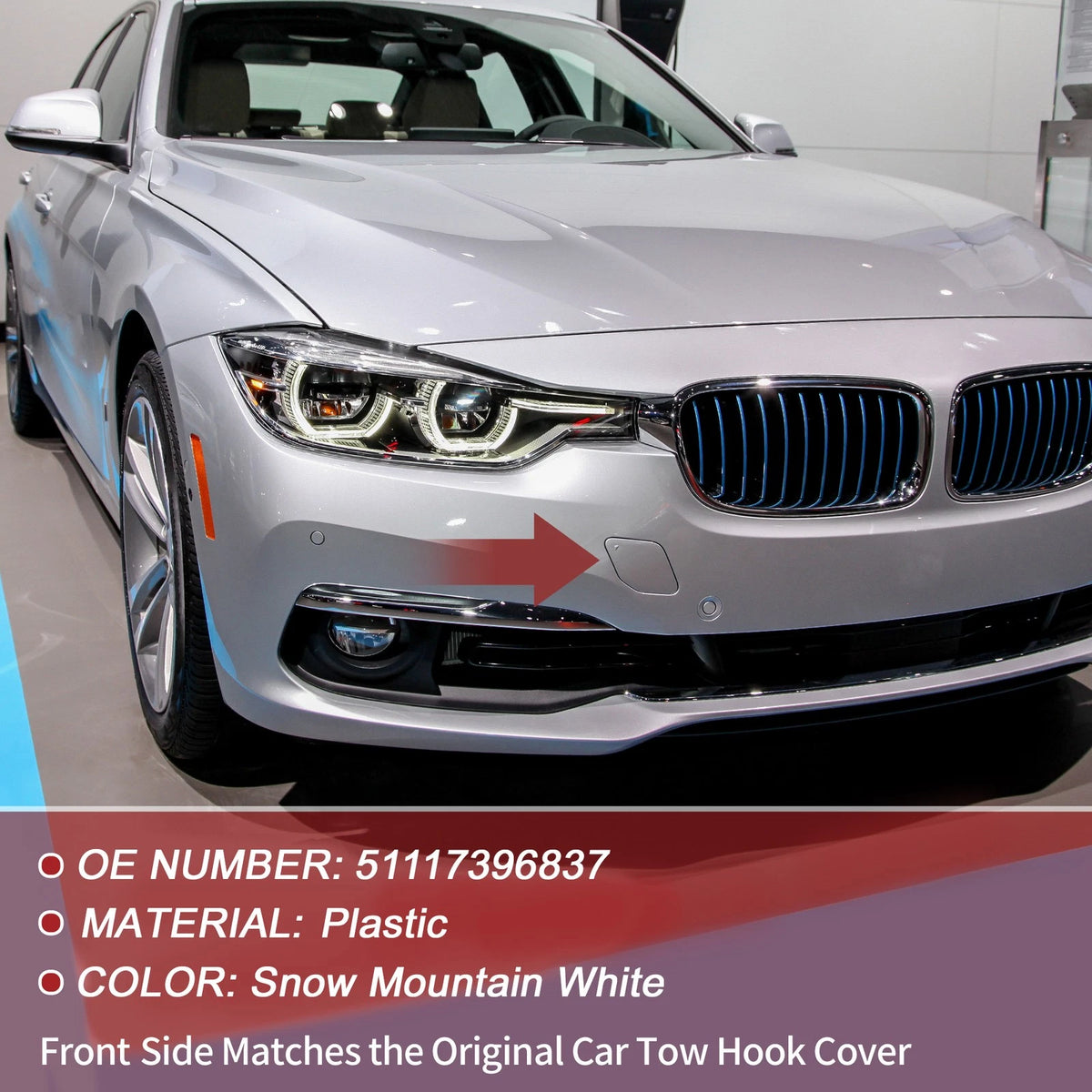 Front Car Bumper Tow Hook Cover for BMW 320i (2016-2018) - White 1 x Cover