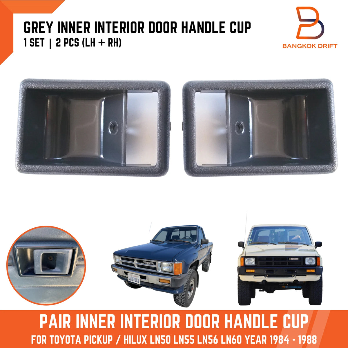 Grey Inner Door Handle Cup Bezel for Toyota Hilux 4Runner (1984-1988)