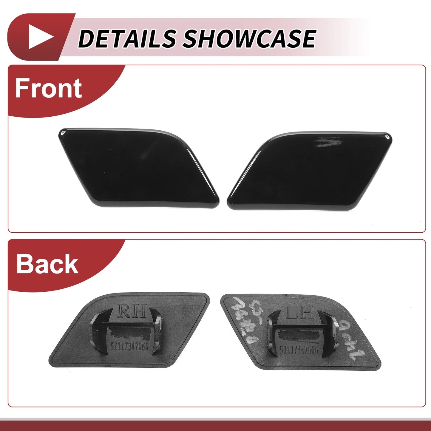 Front Left/Right Washer Nozzle Cover Cap for BMW X1 (2013 - 2015) Black