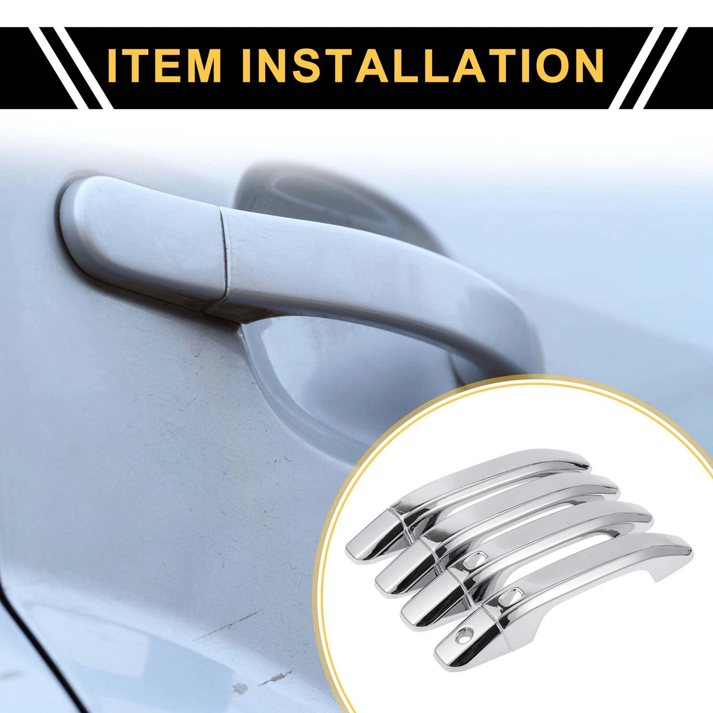 4pcs Exterior Door Handle Cover for GMC Yukon with 2 Keypad Chrome Silver Tone