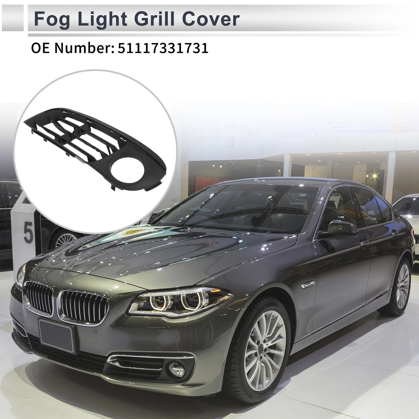 1 Pc Front Left Fog Light Grill for BMW 528i (2014-2016) Black