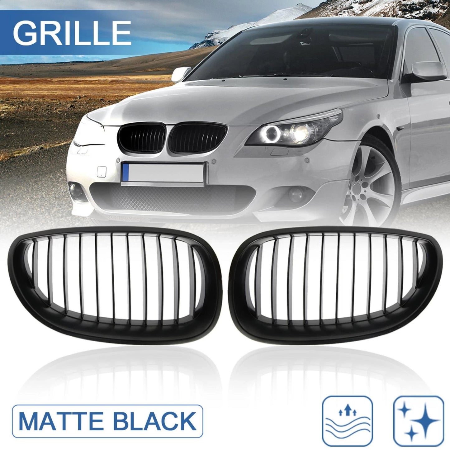 Matte Black Grille for BMW E60 E61 528i 535i 525i 530i 530xi 545i M5 (2003-2009)
