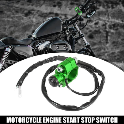 Engine Start Stop Switch w/ Green Mounting Backplate Black Button for Motorcycle