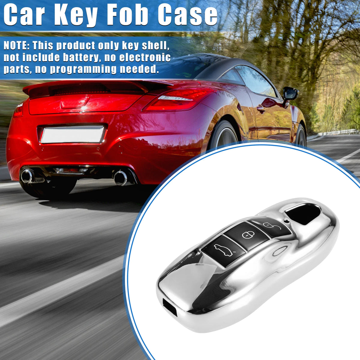 3-Button TPU Car Remote Key Fob Cover for Porsche Macan (2014-2022) Silver Tone