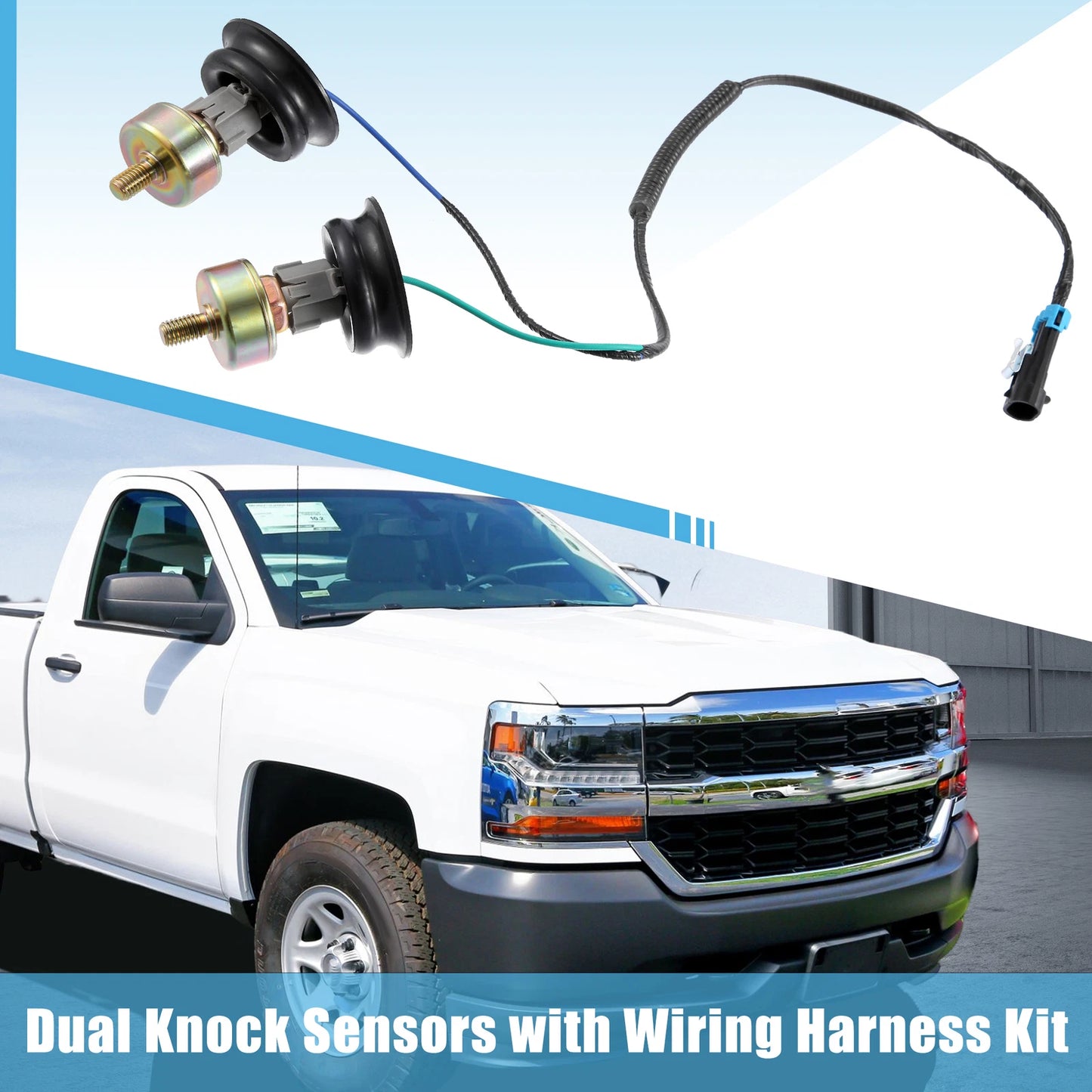 Dual Knock Sensor with Wiring Harness Kit for Chevy Silverado 1500 Tahoe