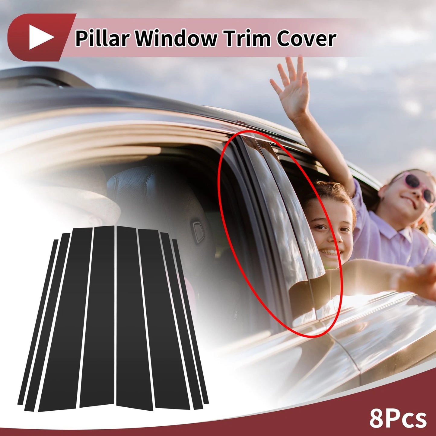 8 Pcs Car Door Pillar Window Trim for Toyota Prado (2010-2023) Black