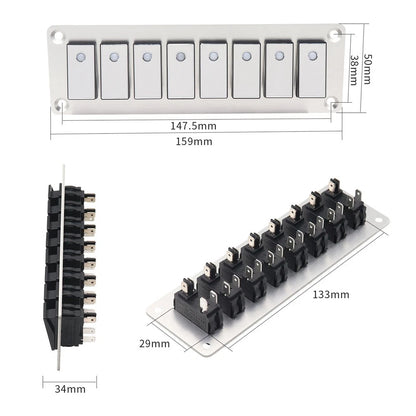 8 Rocker Switch Panel with LED Light for Boat Car