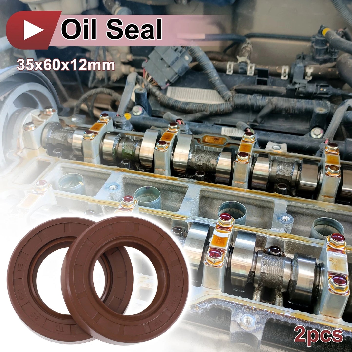 Oil Seal Rotary Shaft Seal FKM Rubber 35x60x12mm Brown 2 x