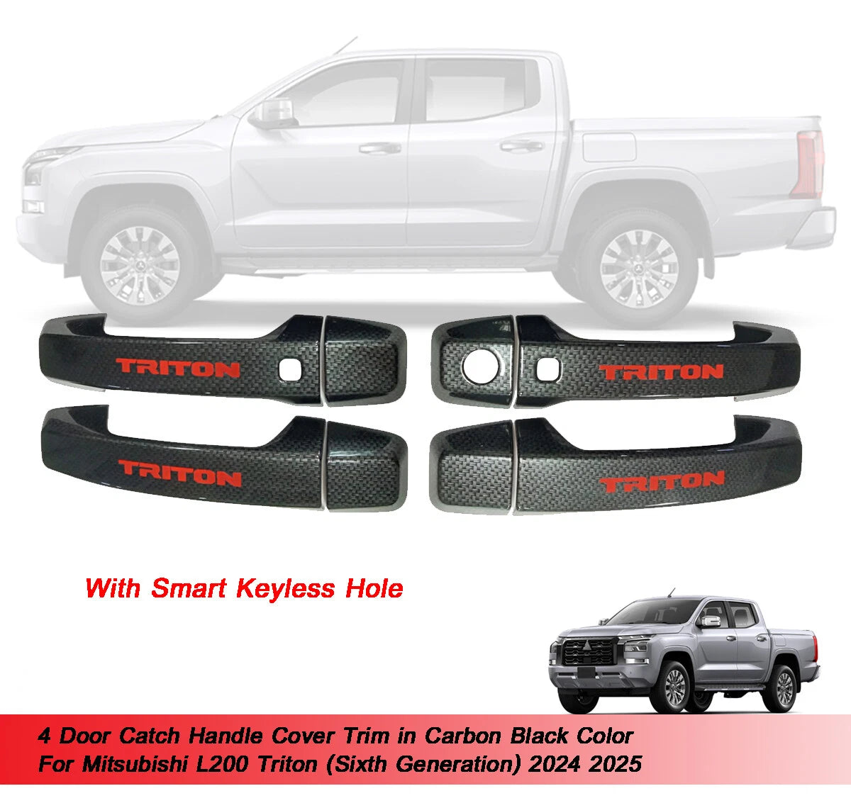 4 Door Catch Handle Cover Trim for Mitsubishi L200 Triton (2024-2025)