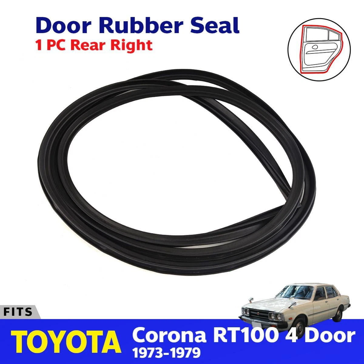 Door Rubber Weatherstrip Rear RH Fits Toyota Corona RT100 4D Sedan 1973-79 D08