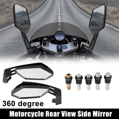 Set 360 Degree Rearview Mirrors 8mm 10mm for Universal Black