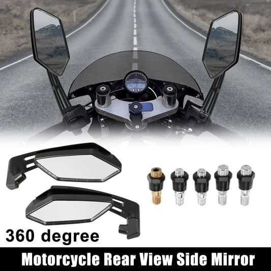 Set 360 Degree Rearview Mirrors 8mm 10mm for Universal Black