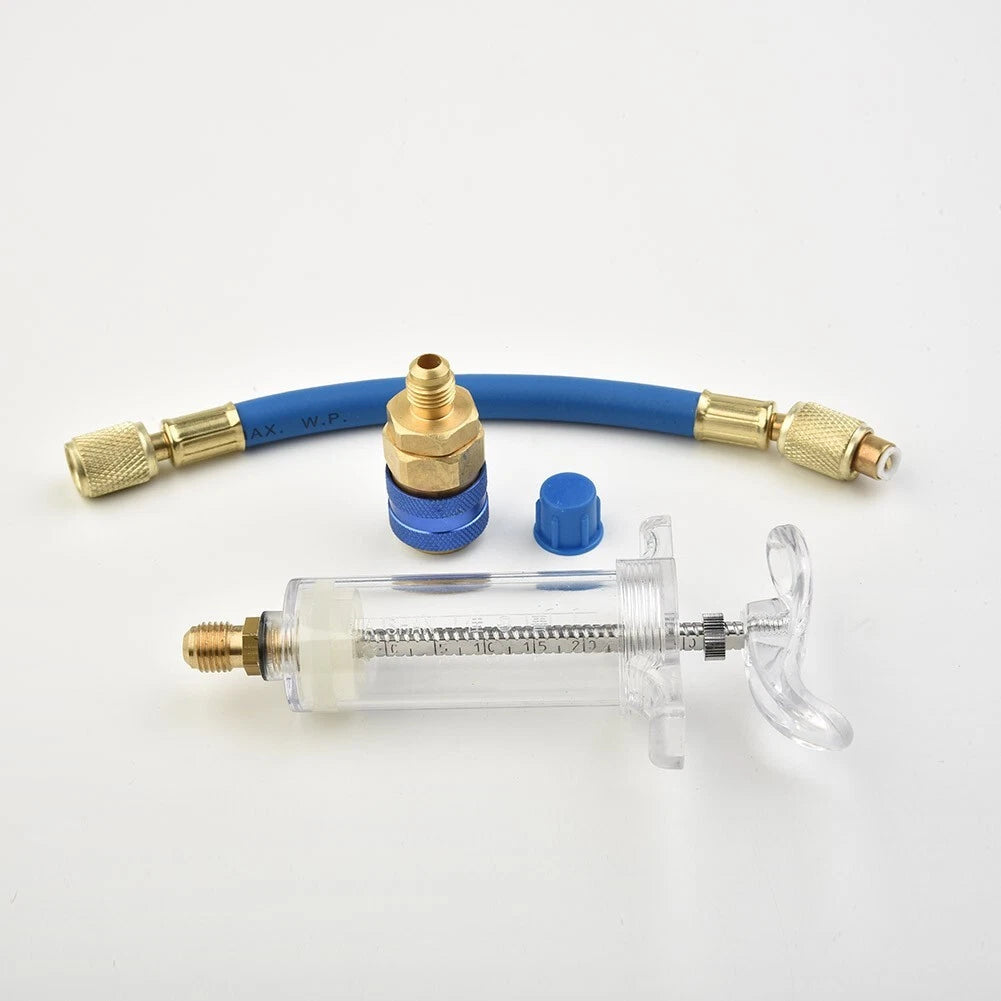 Oil & Dye Injector R134A 1 OZ Hand Turn Pump Oil Injection Vehicle A/C Adapter