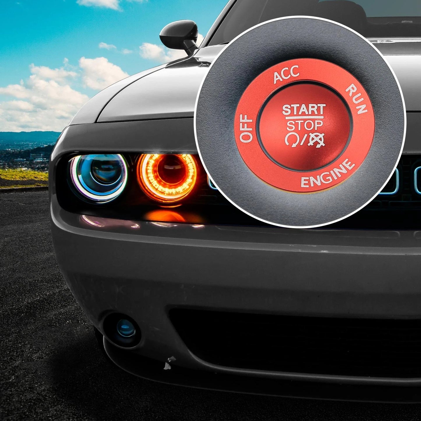 Engine Push Start Button Sticker Kit for Dodge Charger Challenger Durango Red