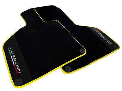 Black Floor Mats for Lamborghini Huracan with Alcantara Leather & Yellow Trim