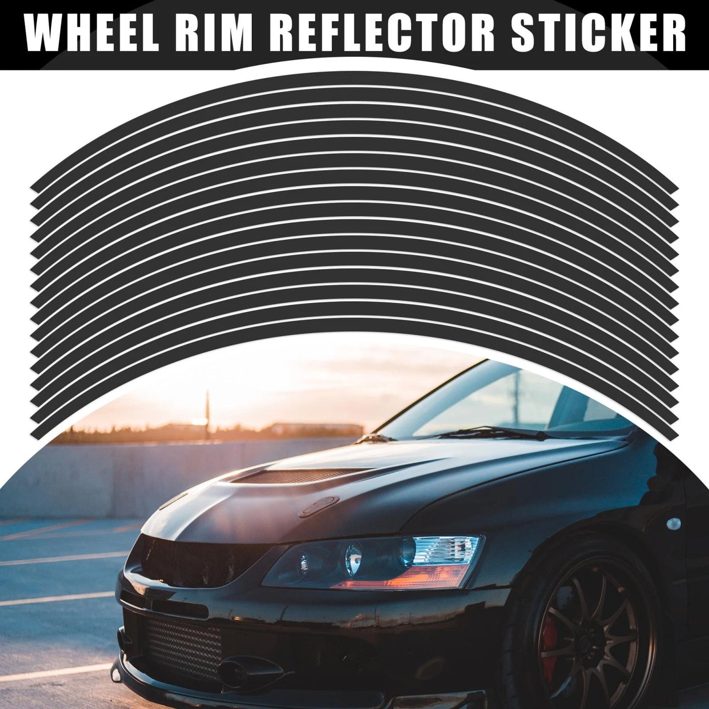 16 x Wheel Rim Sticker Stripe Reflector Black for Motorcycle Car Bike