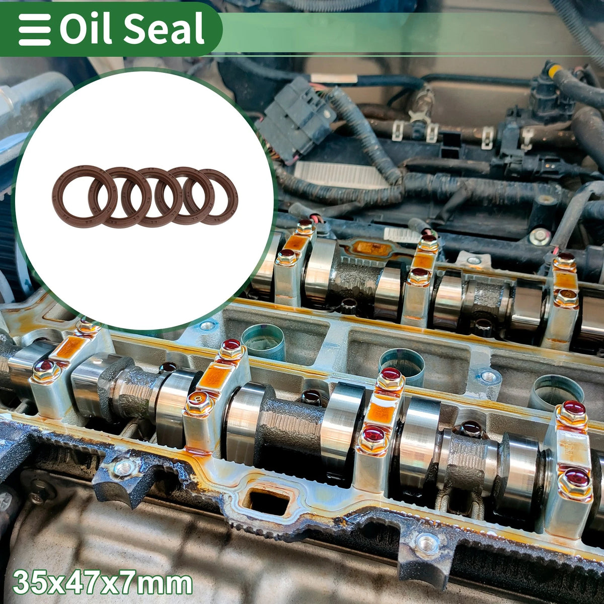 Oil Seal 35x47x7mm FKM Brown 5 Pcs