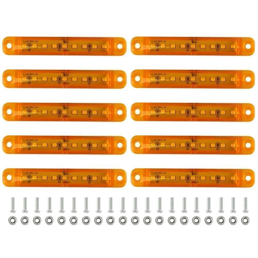 10 x Amber 9 LED Sealed Side Marker Clearance Lights for Car Truck Trailer