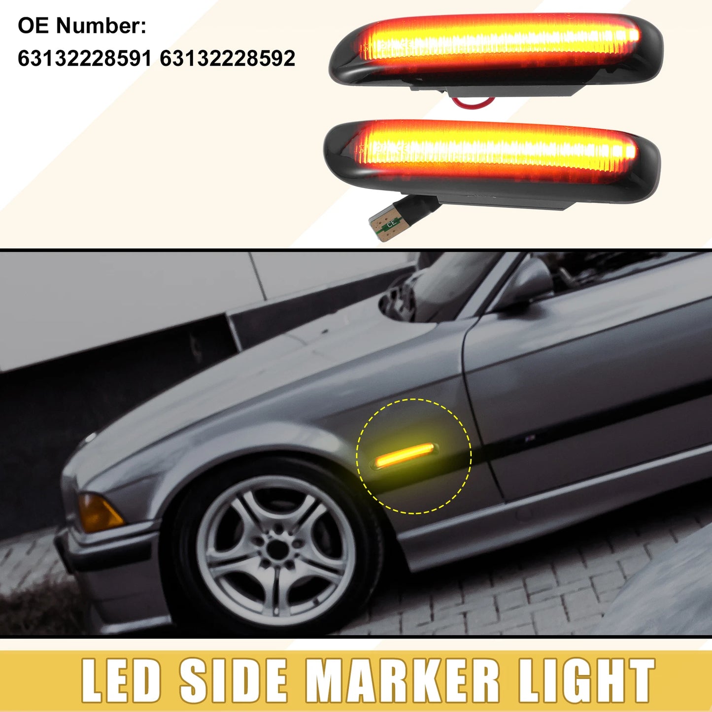 LED Side Marker Light 63132228591 for BMW (2011-2019) - Black Amber 1 Pair