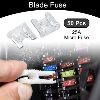 Micro Fuse / 25A / Blade Fuse 50 Pcs for Car, Boat, Truck, RV, Motorcycle