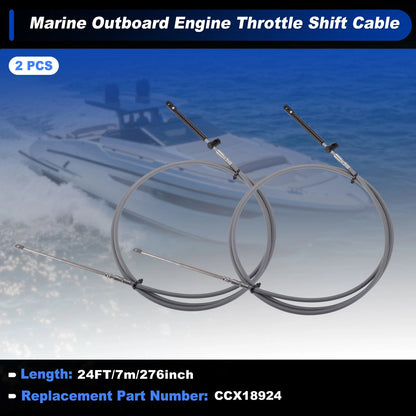2 x Boat Throttle Shift Control Cable for Marine Outboard