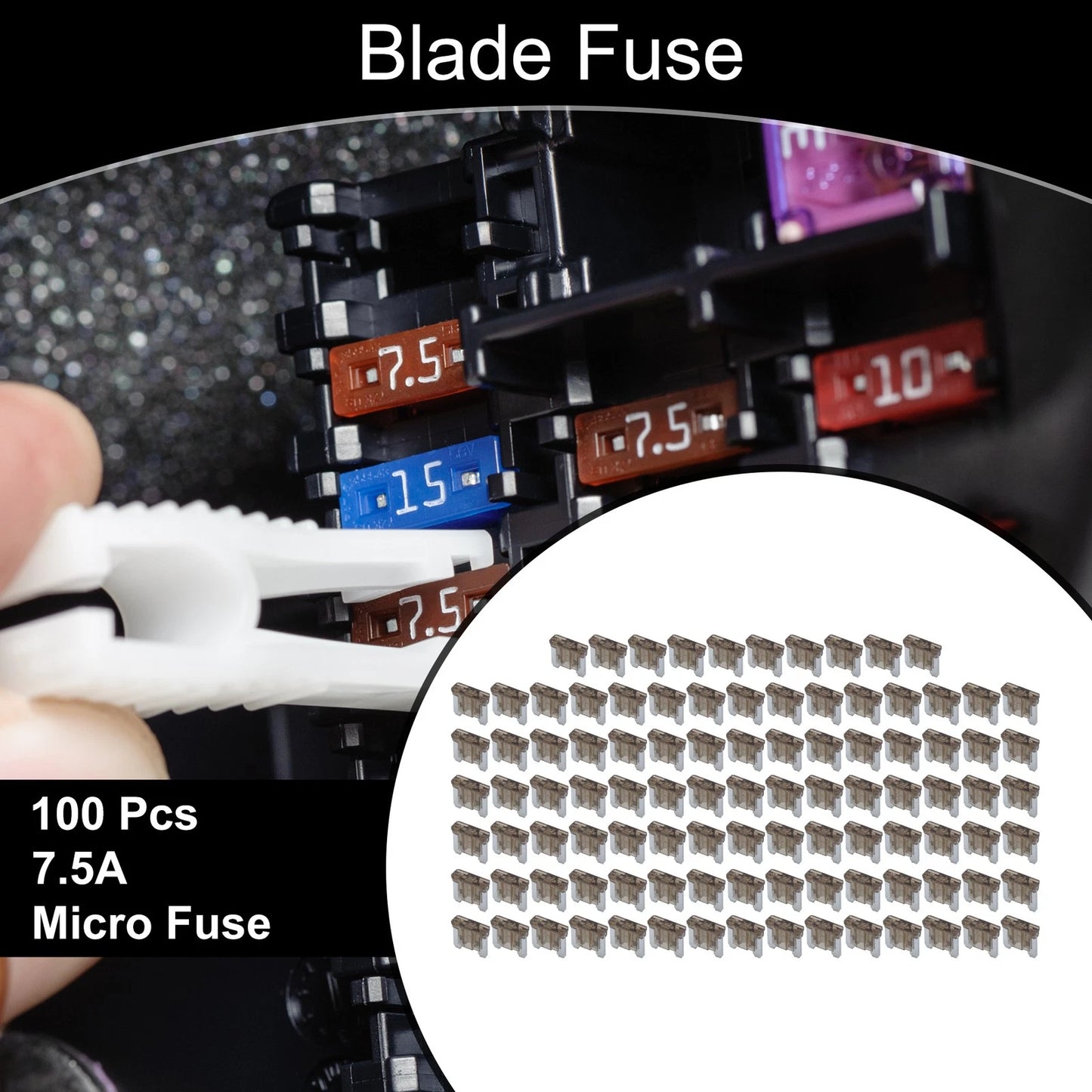 100 Pcs Micro Fuse 7.5A Blade Fuse for Car Boat Truck RV Motorcycle