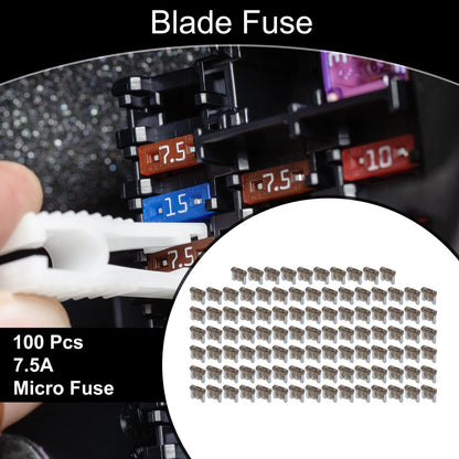 100 Pcs Micro Fuse 7.5A Blade Fuse for Car Boat Truck RV Motorcycle