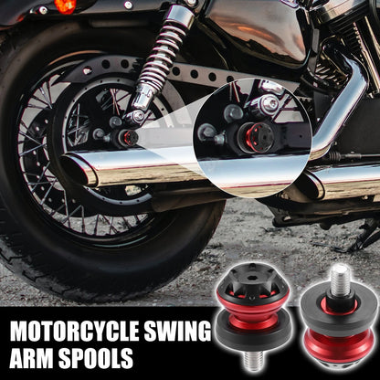 2 x 10mm M10x1.5 Red Aluminum Swing Arm Spools Sliders Stand for Motorcycle
