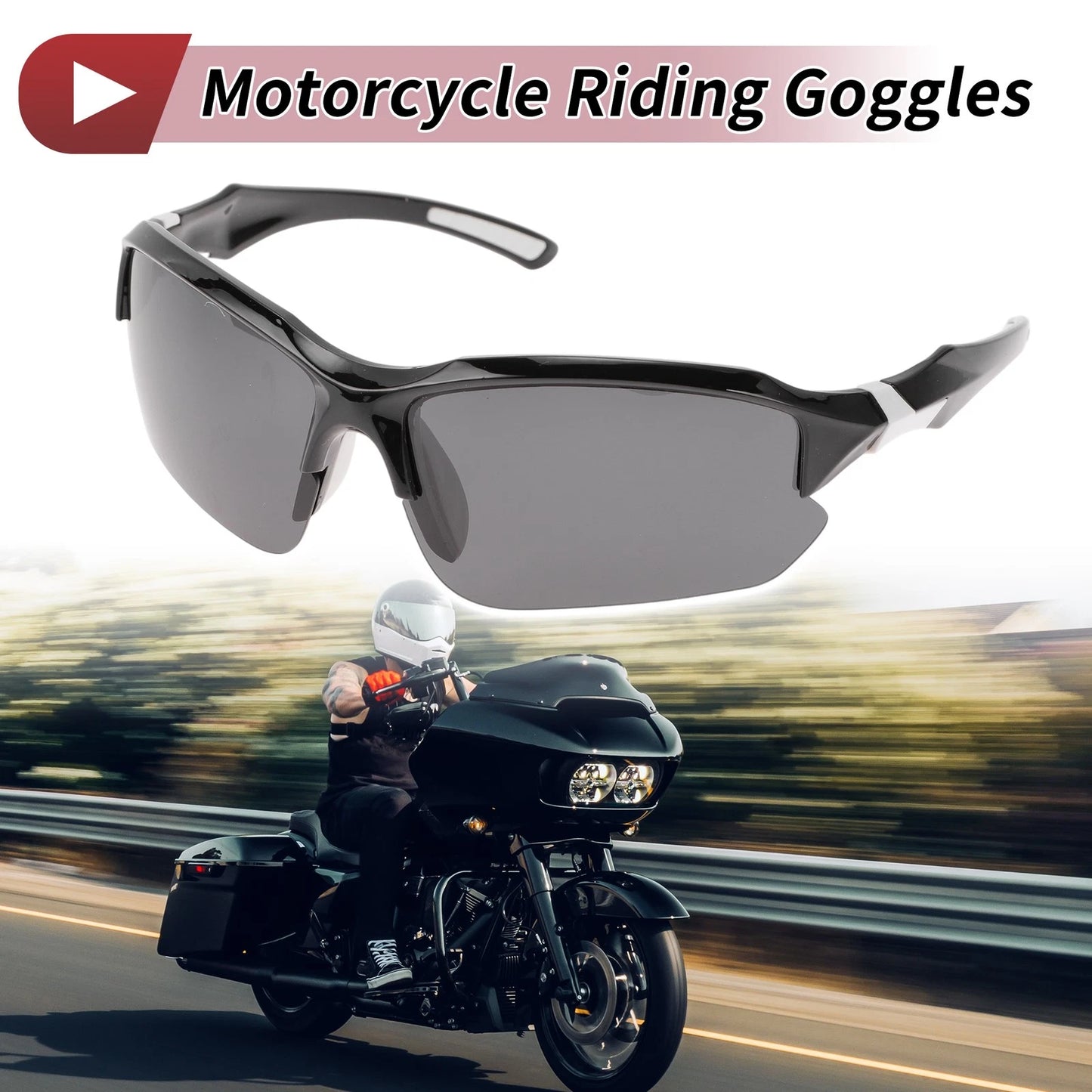 Motorcycle Riding Goggles Deep Gray Lens Black White Frame Triacetel Cellulose