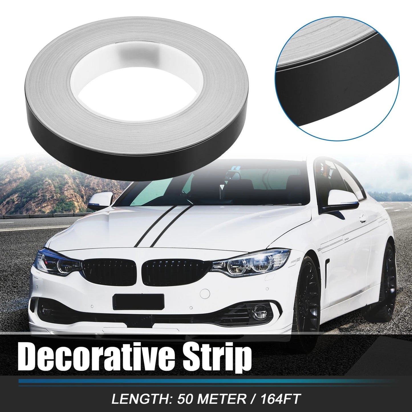 0.8in Width 164ft Decorative Strips Waterproof Black for Car Motorcycle