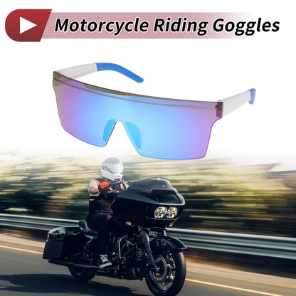 Goggles for Motorcycle Blue Lens White Frame PC Cycling Sunglasses