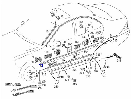 Front Right Trim Molding Silver for Mercedes S-Class W220 (2000-2006)