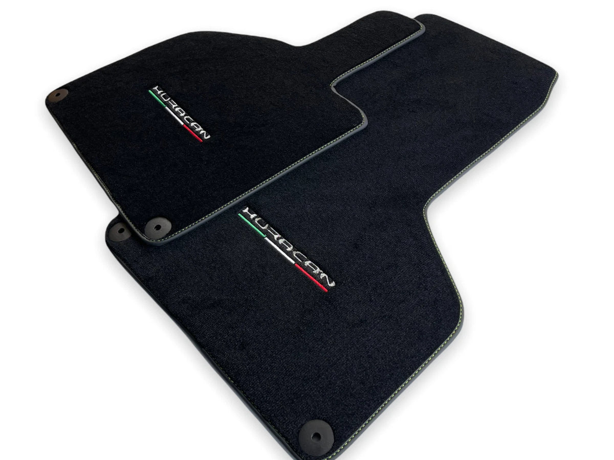 Floor Mats for Lamborghini Huracan 2014-2022 Black Tailored Carpets Green Stitch
