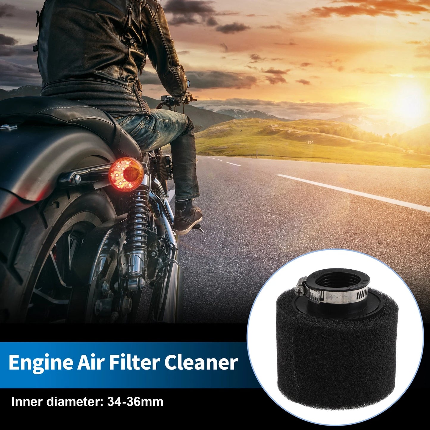 Air Filter 34-36 mm Rubber Foam Black for Motorcycle